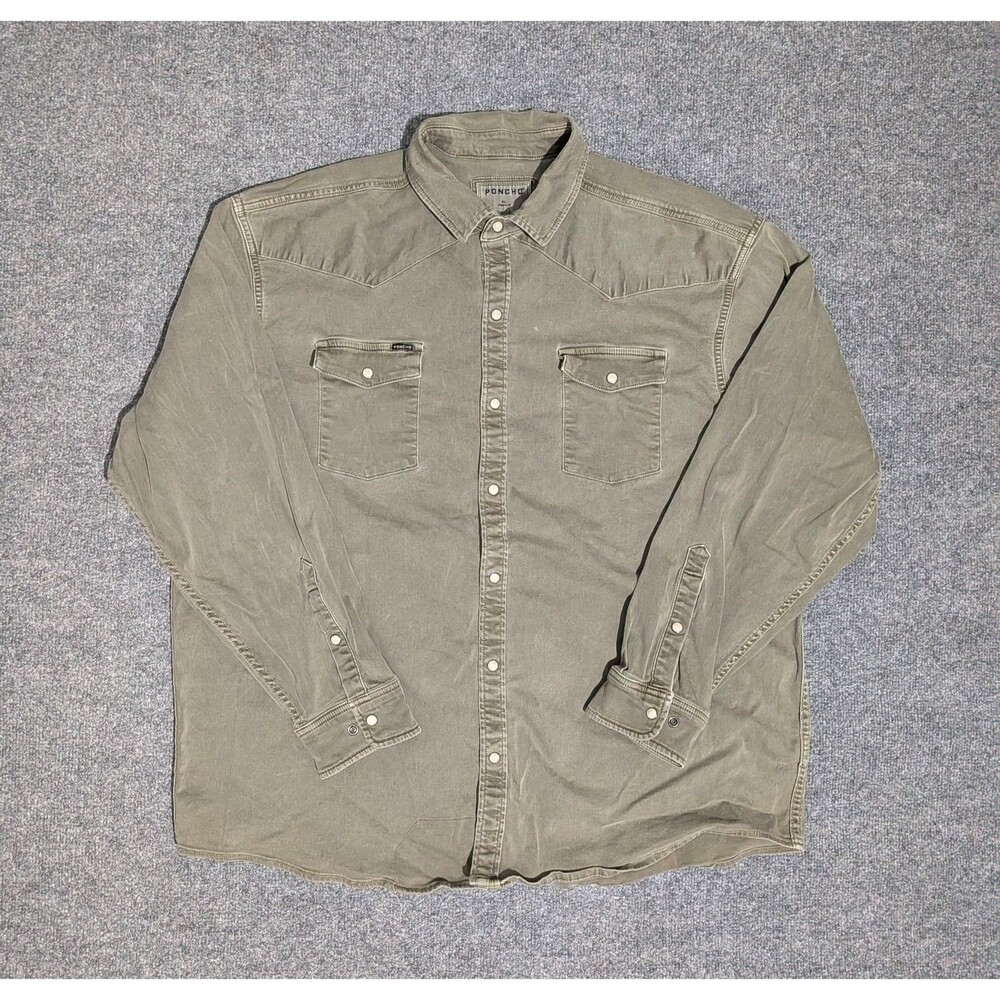 Poncho Shirt Mens XXL Regular Fit Long Sleeve Pearl Snap Green